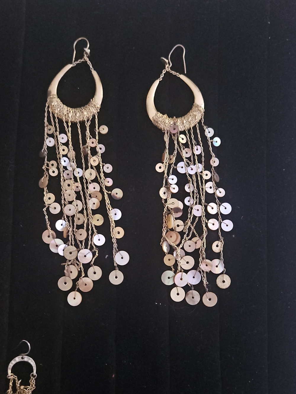 Gold Toned Sequin Fringe Drop Earrings - Women Jewelry